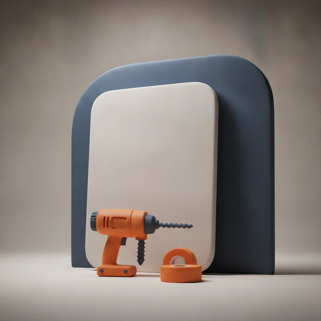 Clay drywall sheet with a screw gun and tape roll