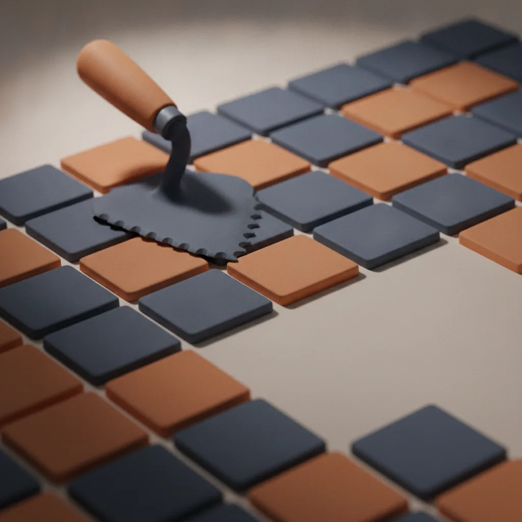 Clay grid of tiles with a notched trowel